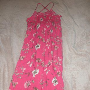 Spaghetti straps floral youth dress Pink Size L